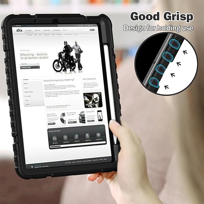 Grifobes Case for iPad Air 11-inch (M4/M3/M2) 2026/2025/2024, for iPad Air 5th/4th Generation 2022/2020 10.9", Heavy Duty Rugged Cover with Stand/Pencil Holder for i Pad Air 5 4 Gen(Black)