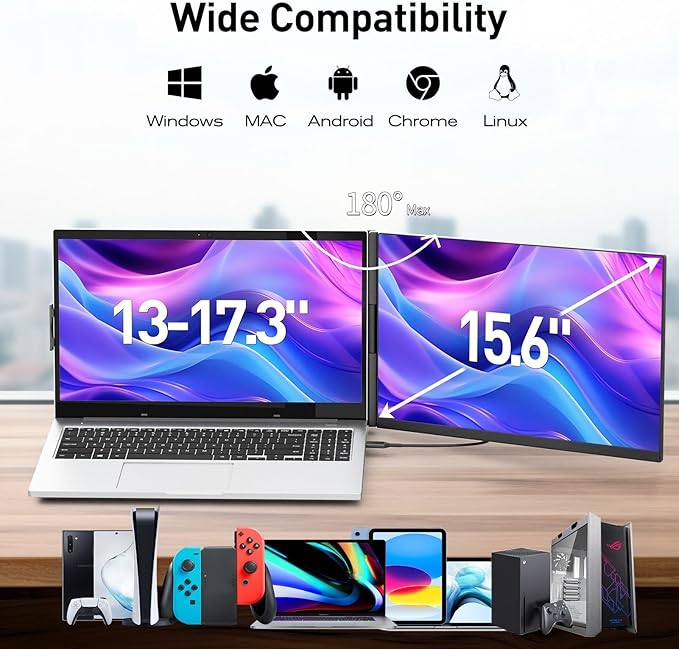 KEFEYA Laptop Screen Extender, 15.6" FHD 1080P IPS Portable Monitor for Laptop, Plug and Play Dual Monitor Extender for 13"-17.3" Laptops, Compatible with MAC, Windows, Android, Linux, Chrome