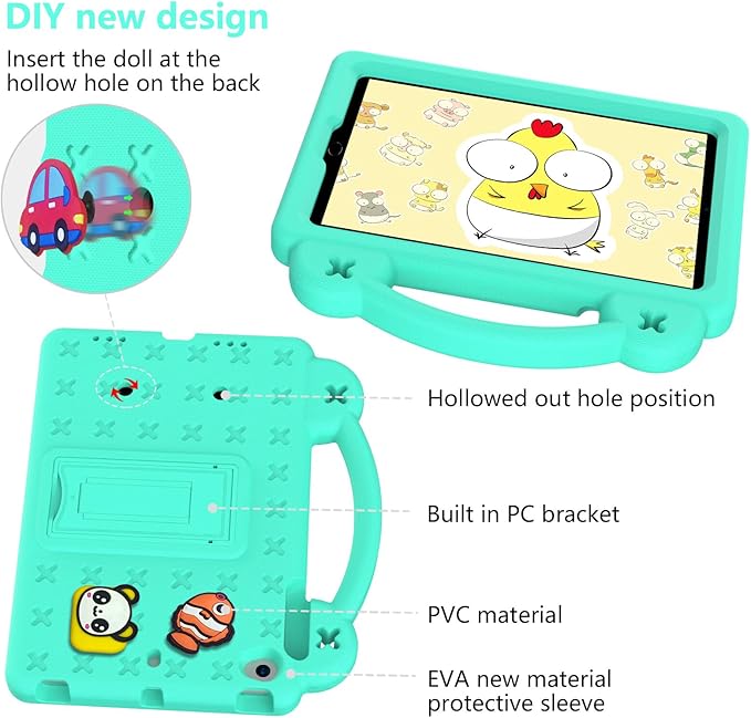 AKABEILA Compatible with Apple iPad Mini 1/2/3/4/5 Tablet Case, Kids Friendly Universal Lightweight Shockproof Protective Case with Shoulder Strap & Stand Handle Mint Green
