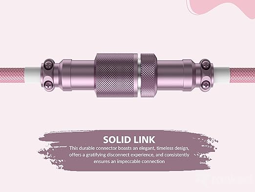 Ranked Coiled Keyboard Cable | Handcrafted Double-Sleeved Braided Cable | USB Type C to A | 5-Pin Aviator Connector for Custom Mechanical Gaming Keyboard | Support Fast Charge 20W (Pink)