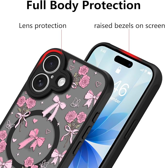 KANGHAR Case Compatible with iPhone 17 Bows Bouquet Pattern [Compatible with Magsafe] Cute Flowers Florals Protective Magnetic Case for Girls Women Men