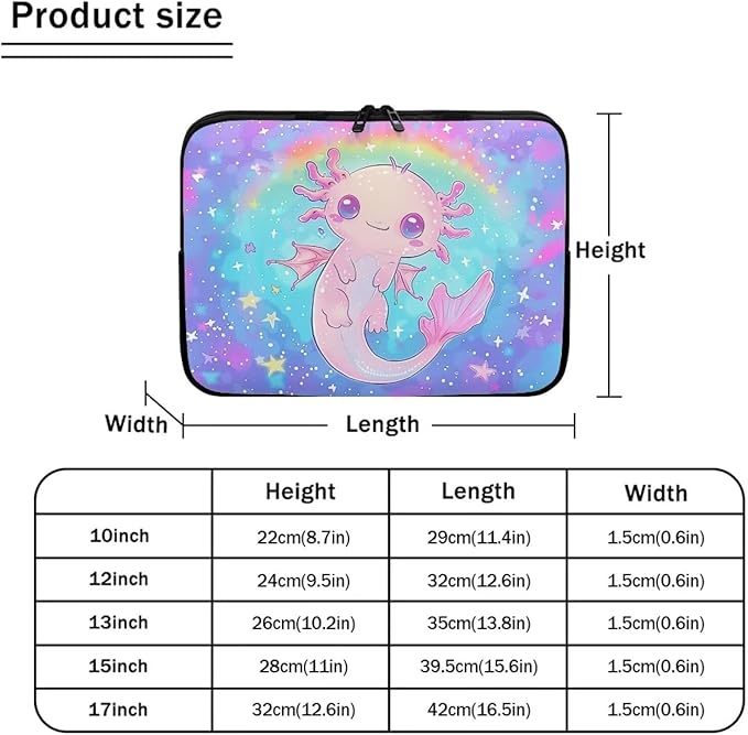 Cute Axolotl Laptop Sleeve for Teen Girls - 17 inch Rainbow Laptop Accessory with Versatile Uses - Ideal Gifts for Holidays - Galaxy Purple