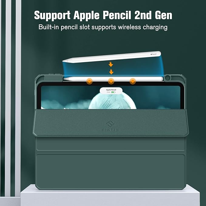 Fintie Hybrid Slim Case for iPad Pro 11-inch (4th / 3rd Generation) 2022/2021 - [Built-in Pencil Holder] Shockproof Cover w/Clear Transparent Back Shell, Also Fit iPad Pro 11" 2nd Gen, Midnight Green
