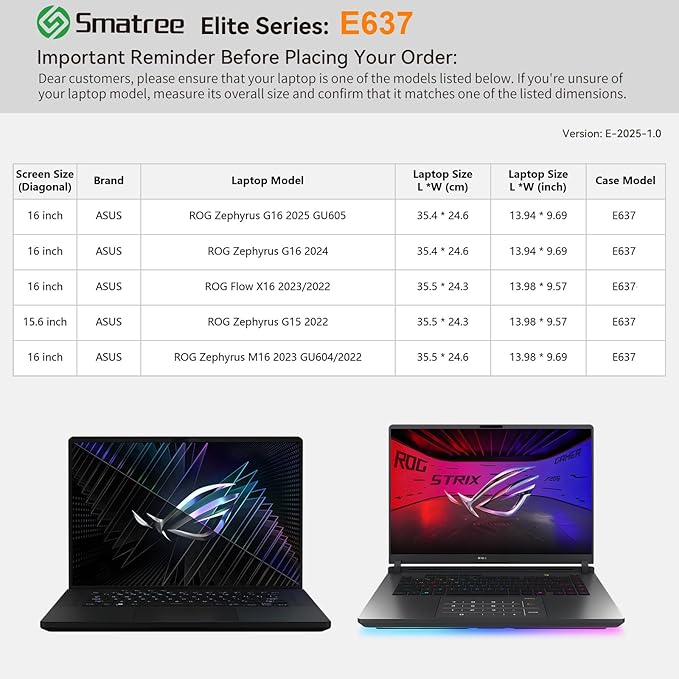 Smatree Laptop Sleeve for 16 inch ASUS ROG Zephyrus G16 2025/2024,for 16inch ROG Zephyrus M16 2023/2022,for 15.6inch ROG-Zephyrus-G15 2022 GA503, for 16 inch ROG-Flow-X16 2023/2022 Case (E637)