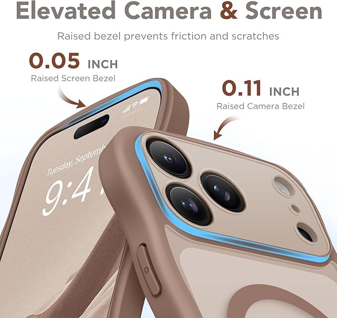 CAPRARO Magnetic for iPhone 17 Pro Case for Women Girls, Upgraded [Full Camera Protection] [Compatible with MagSafe] Cute Wave Translucent Matte Phone Case for iPhone 17 Pro, Clear Brown