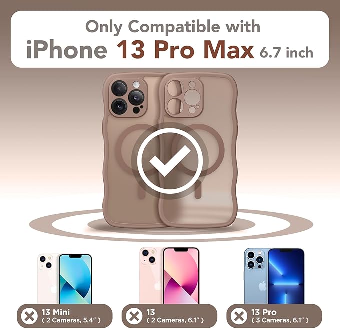 CAPRARO Cute for iPhone 13 Pro Max Case, Compatible with MagSafe, [Curly Wave Edge] [Full Camera Protection] [14 FT Drop Protection] Magnetic Phone Case for 13 Pro Max 6.7 Inch, Brown