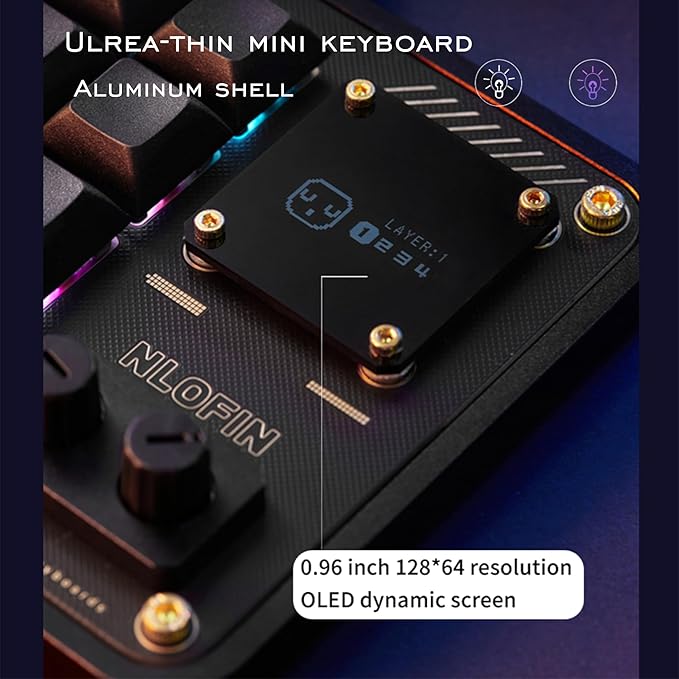 Double Knob Custom Macro Pad Programmable Designer Mini Keyboard 16 Keys with Screen (Silver,KB16)