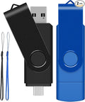 AreTop 32GB USB C Flash Drive 2 in 1 OTG USB 2.0 + Type C Memory Stick with Keychain Dual Type-C Thumb Drive Photo Stick Jump Drive for Android Smartphones, Computer, Tablet, PC, 2 Pack (Black, Blue)