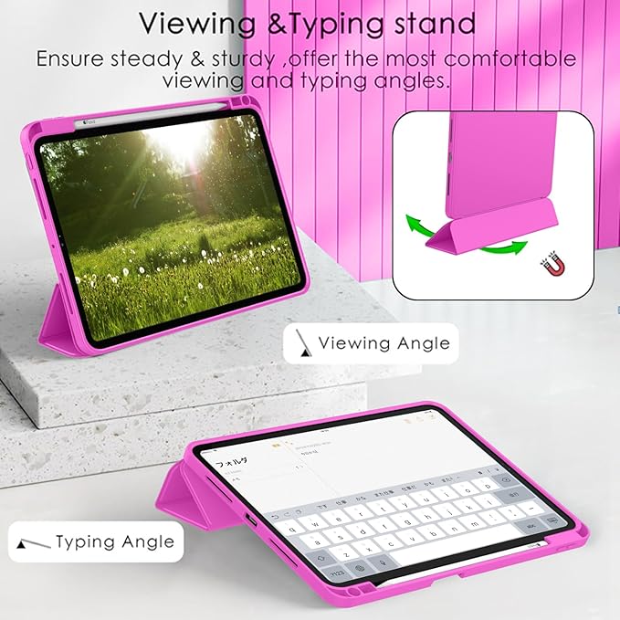 ZryXal iPad Pro 11 Inch Case (M5) 2025/ (M4) 2024 (Model: A2836/A2837/A3006), Trifold Stand Smart Cover with Pencil Holder and Soft TPU Back, Auto Wake/Sleep (Deep Pink)