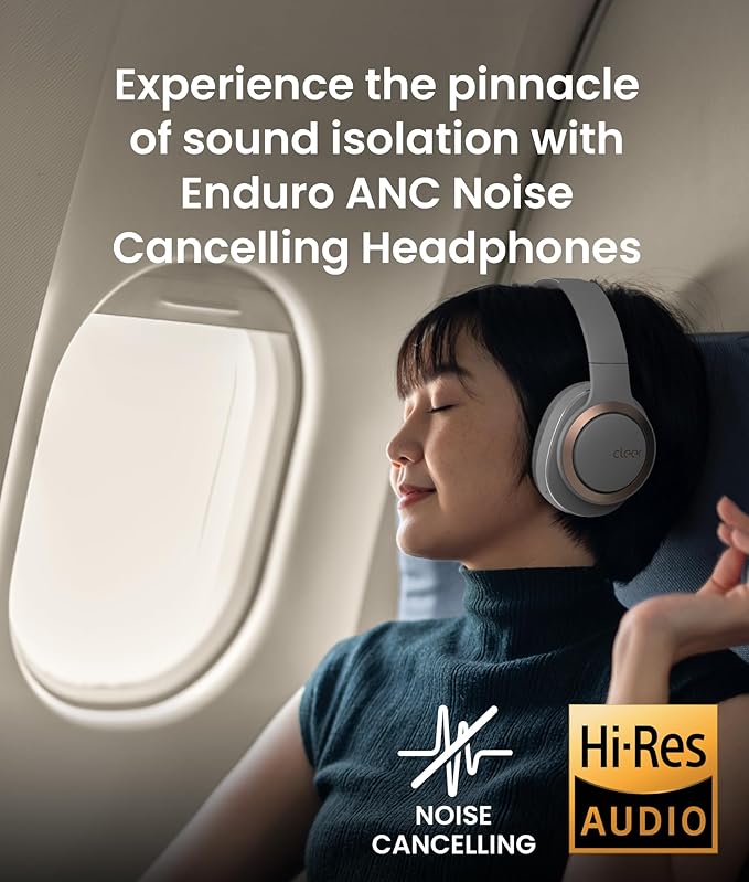 Cleer Audio Enduro ANC Noise Canceling Headphones, Bluetooth Multipoint Connection, Over-The-Ear Design with Mic, Crystal Clear Hands-Free Calling, up to 60 Hours of Battery Life - Light Grey