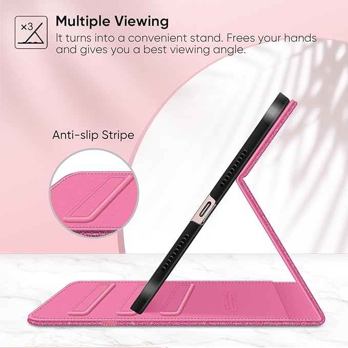 Fintie Folio Case for iPad Mini 7 (A17 Pro, 7th Generation) 2024 / iPad Mini 6 (6th Gen) 8.3 Inch, Multi-Angle Smart Stand Cover with Pencil Holder & Pocket, Auto Sleep/Wake, Glittering Pink