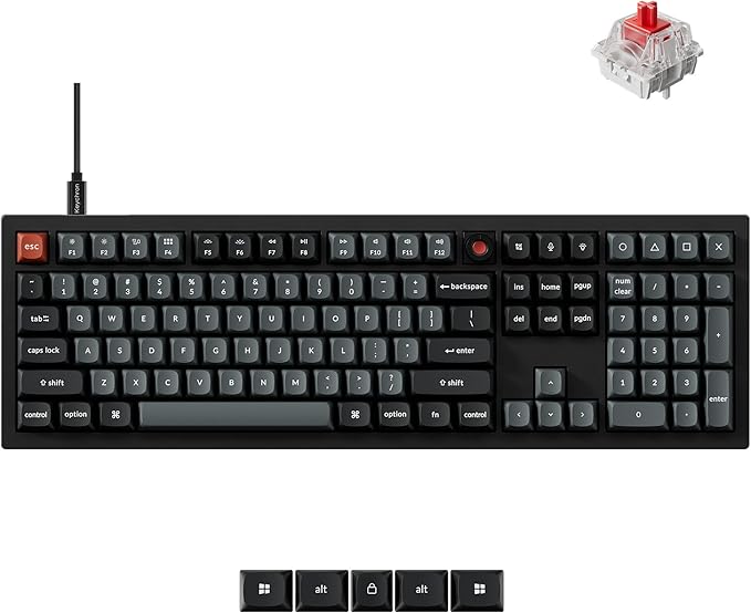 Keychron V6 8K Full Size Wired Mechanical Keyboard with Programmable Knob, 8000 Hz Polling Rate, OSA PBT Keycaps, Hot-swappable Super Red Switchs, RGB Backlit for Mac Windows Linux