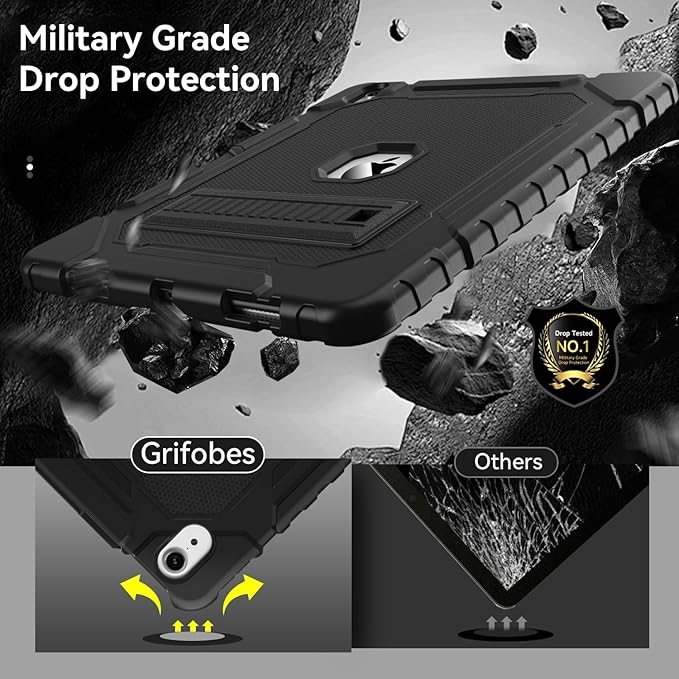 Grifobes Case for iPad Air 13-inch (M4/M3/M2) 2026/2025/2024, Heavy Duty Shockproof Rugged Protective Cover with Pencil Holder/Built-in Stand for i Pad Air 13" (Black)
