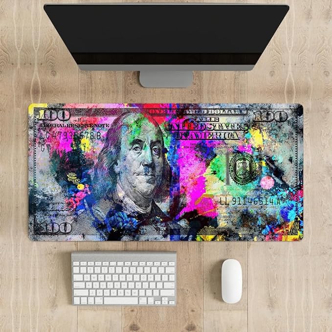 Rainbow 100 Dollar Bills Money Gaming Mouse Pad Hundreds of US Dollar Currency Non-Slip Rubber Mouse Pad for Computers, Laptop,Office, Home Rectangle Personalized Mousepad 31.5" x15.7"