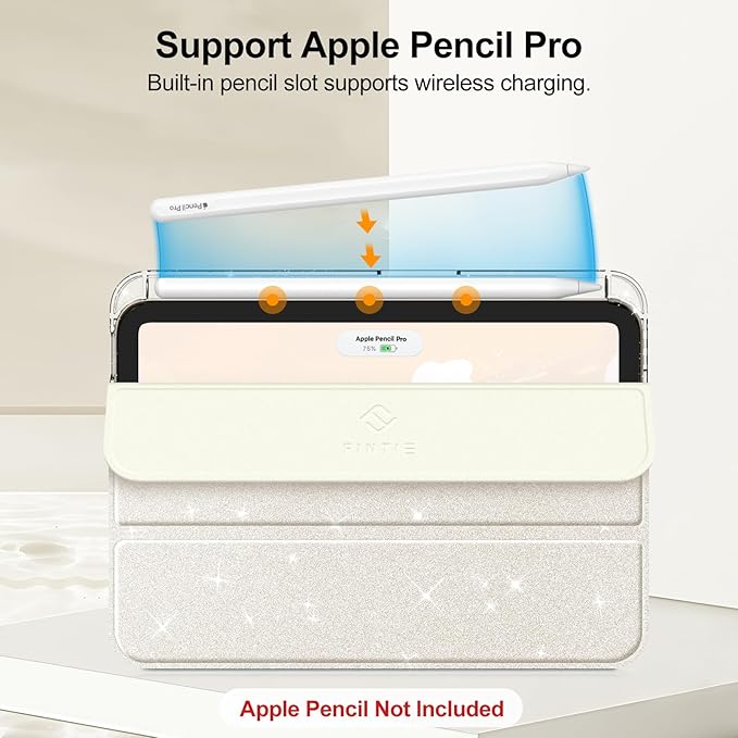 Fintie Slim Case for iPad Mini 7 (A17 Pro, 7th Generation) 2024 / iPad Mini 6 (6th Gen) 8.3 Inch - [Built-in Pencil Holder] Glittering Sparkly Shockproof Cover w/Shiny Clear Back Shell, Starlight