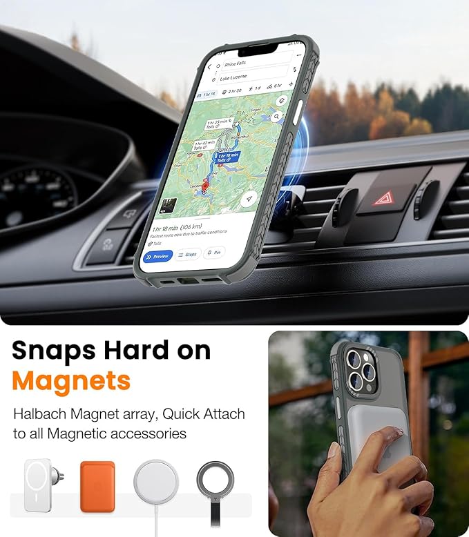 DEERLAMN Strong Magnetic Case for iPhone 13 Pro Max 6.7-Inch,[Compatible with Magsafe][Military Grade Drop Protection] Translucent Matte Shockproof Protective Phone Cover-Frosted Gray