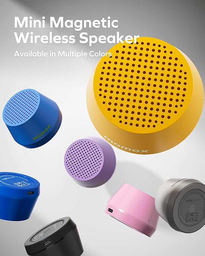 MOMAX Mini Portable Bluetooth Speaker - Magnetic Waterproof Speaker with Balanced Sound, 12H Playtime, Indoor Speaker True Wireless Stereo Pairing for Home, Bedroom, Bathroom, Gift Ideas, White