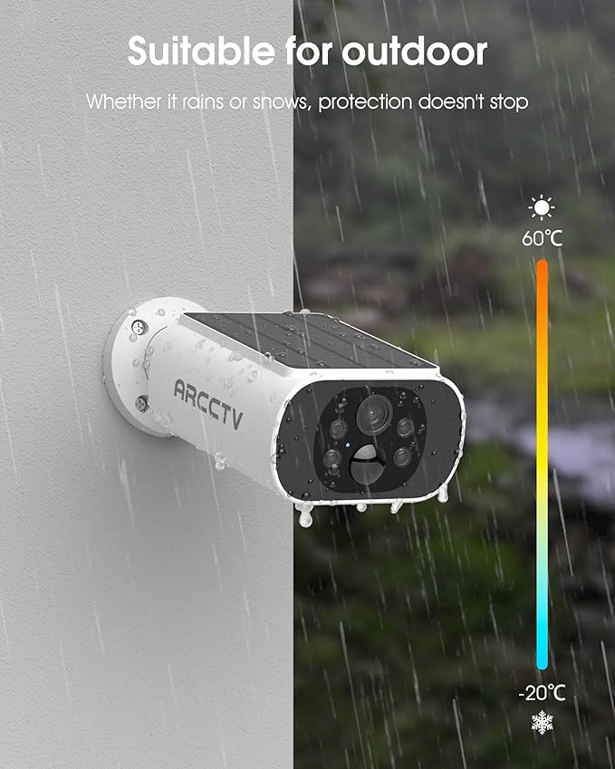 ARCCTV Solar Security Camera Outdoor Wireless, 4MP Battery Powered Home Surveillance Camera with Embedded Solar Panel, PIR Motion Sensor, 2.4G/5G Dual Band WiFi (2 Pack)