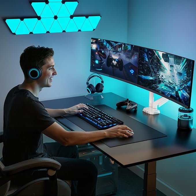 ARES WING Heavy Duty Dual Monitor Arm, Fully Adjustable Monitor Mount for 17-35 Inch Flat Curved Ultrawide Screens Up to 26.5lbs with USB A/C, C-Clamp & Grommet Base, 75/100 Vesa Mount, White