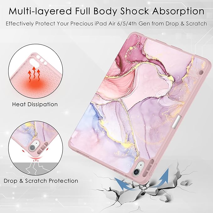 Soke Case for New iPad Air 11 Inch (M4/M3/M2, 2026-2024), iPad Air 5th/4th Generation 10.9 Inch (2020-2022) with Pencil Holder, Soft TPU Back Cover & Auto Sleep/Wake, Dreamy Marble