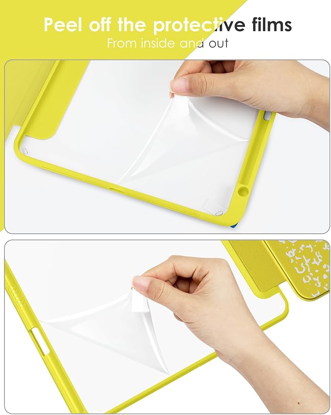 VIKESI for iPad Pro 11 Inch 4th/3rd/2nd/1st Generation Case, iPad Air 11-inch / 5th / 4th Generation Case with Clear Back,Pencil Holder,Auto Sleep/Wake,Camera Protection,Yellow Book