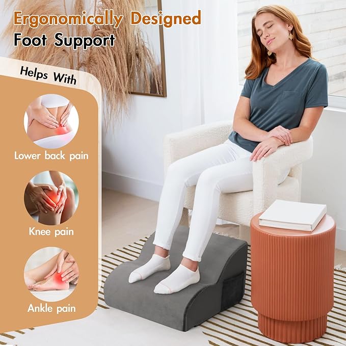 Echaprey Foot Rest for Under Desk at Work,Adjustable Under Desk Footrest Multifunctional 3-Tier Foot Stool with Non-Slip Base and Washable Cover Ergonomic Foot Stool for Office,Home,Car,Travel (Grey)