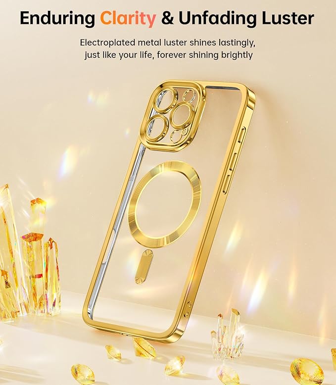 Meifigno Designed for iPhone 16 Pro Max Case 6.9", [Glitter Card & Wrist Strap] [Compatible with MagSafe] [2X Screen Protectors] Surround Lens Protection Designed for 16 ProMax Case, Gold Titanium