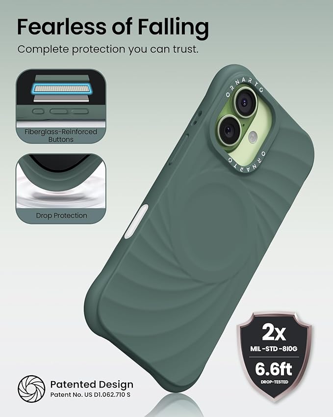 ORNARTO Vortuxe for iPhone 17 Case 6.3" | 2X MIL-STD Protection | Camera Control Button | Compatible with MagSafe | Sleek Aesthetic Liquid Silicone Phone Cover | Pine Green