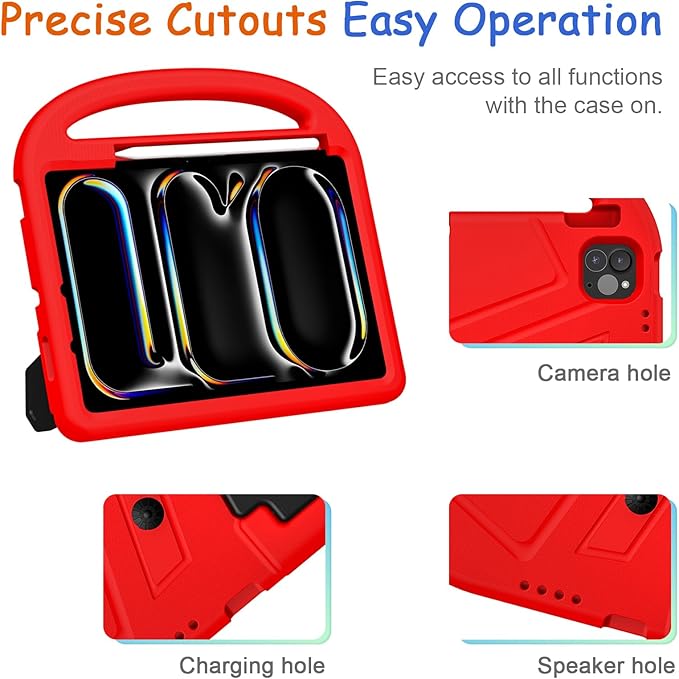 Kids Case for iPad Pro 11" M5 2025/M4 2024 & iPad Air 11" M3 2025/M2 2024, Techcircle Child Shock Proof EVA Protective [Support Pencil Charging] Handle Stand Cover, Red