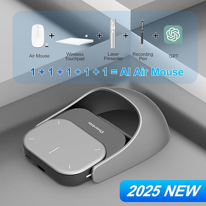 AI Voice Mouse for Meetings & Presentations, Detachable Wireless Air Mouse with Touchpad, Digital Spotlight Presenter, Speech to Text, 12-Language Translation, Bluetooth Mouse for Laptop