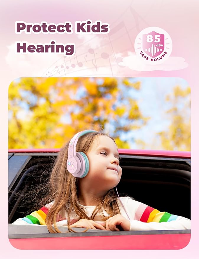 iClever Kids Headphones for School/Travel with Safe Volume 85dBA, HS19S Stereo Sound Over-Ear Girls Boys Headphones for Kids, Foldable 3.5mm Wired Headphone for iPad/Computer