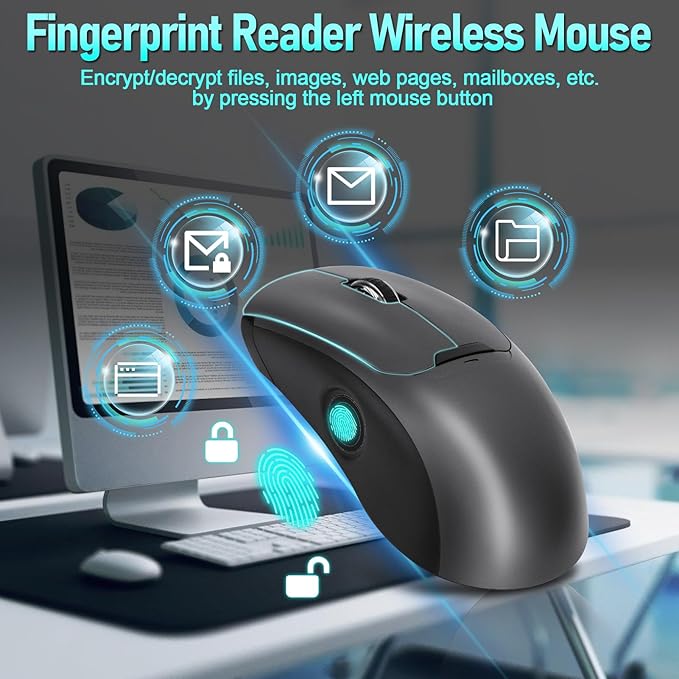 Gugxiom 2-in-1 Fingerprint Sensor & Wireless Mouse, Fingerprint Sensor for Windows 7, 8, 10, 11 Hello – Supports up to 20 IDs, 2.4 GHz with USB Unifying Receiver Bluetooth 5.0 Mouse (Gray)