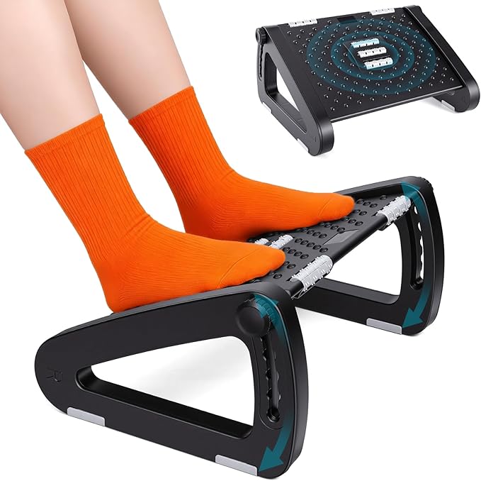 Foot Rest for Under Desk at Work - Ergonomic Under Desk Footrest for Office, Adjustable Foot Stool Desks Footrests with Roller Massager - Leg Support Rest for Office Chair & Gaming Home