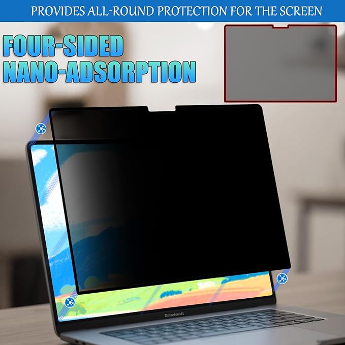 Nano-Suction Privacy Screen Protector for MacBook Air 15 Inch (2023-2025, M2, M3, M4) Removable Laptop Privacy Screen Shield