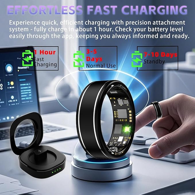 Smart Ring for Men Women, Activity Tracker Fitness Ring with 24/7 Heart Rate, Sleep Monitoring, Step Counter, Calorie Pedometer, No Subscription, for iOS Android (Black 9)
