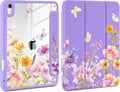 Case for iPad Air 11 inch M4 2026 M3 2025 M2 2024,iPad Air 5th (2022) / 4th (2020) 10.9 Inch Clear Back Shell Lightweight TPU Trifold Stand Auto Wake Sleep Cute Cover, Watercolor Flower