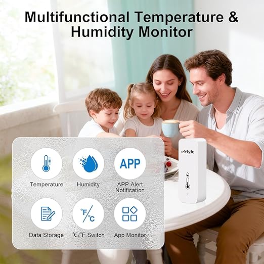 WiFi Thermometer Hygrometer, Wireless Indoor Temperature Sensor with App Alert, Free Data Storage Export, Smart Humidity Meter Monitor for Home Greenhouse, Compatible with Alexa, 4 PCS (with Battery)