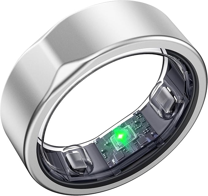 Smart Ring for Women Men, Titanium Fitness Ring with Heart Rate, Stress & Sleep Monitoring,Step & Calorie Counter, 5ATM Waterproof for iPhone and Android,No Subscription Fee (Silver 13)