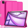 ZryXal New iPad Air 13 Inch Case M3 2025/M2 2024 with Pencil Holder, Trifold Stand Smart Case with Soft TPU Back,Auto Wake/Sleep(Rose Red)