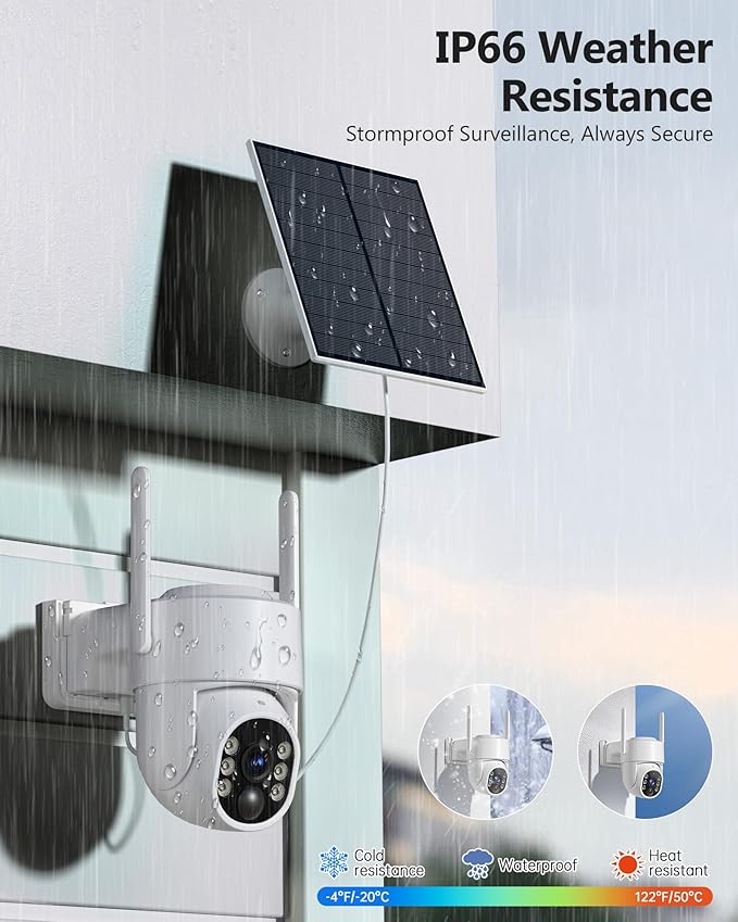 Gianteye 2K Security Cameras Wireless Outdoor, 5G WiFi Cameras for Home Security, 360° PTZ Solar/Battery Powered Outside Cam, 2 Way Talk, Color Night Vision, AI Human Detection for Porch/Garage/Yard