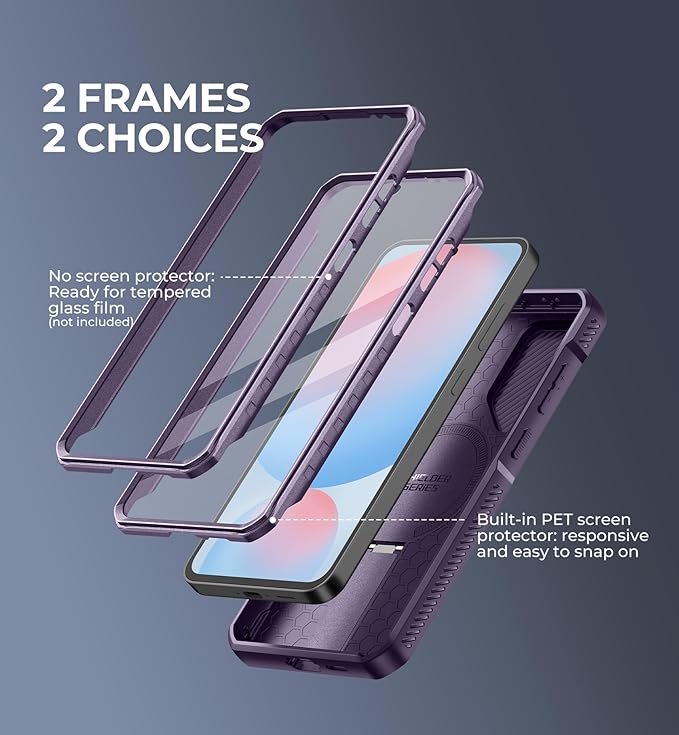 Dexnor for Samsung Galaxy S24 FE Case with Camera Cover & Adjustable Kickstand & Built-in Screen Protector, Magnetic Rugged Shockproof Bumper Cases Heavy-Duty Magnetic Protective Cover,Phantom Purple