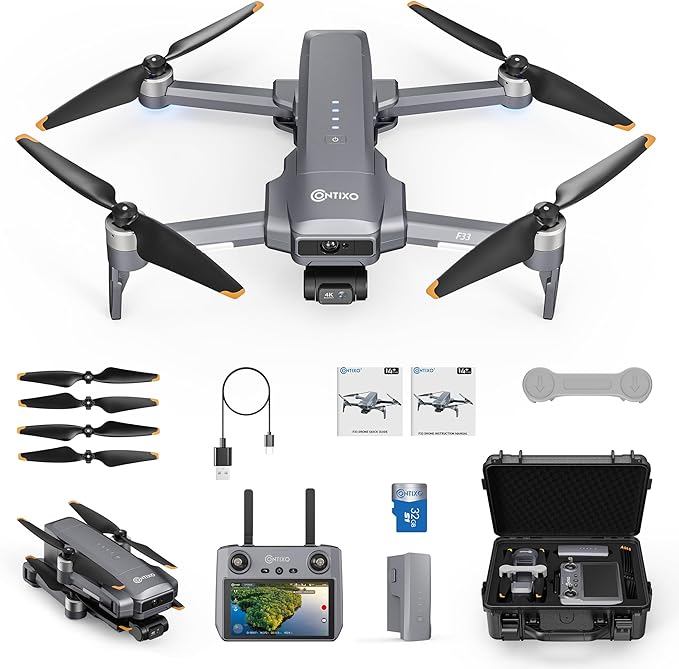 Contixo F33 Professional Drone - 4K/30FPS Camera, GPS & Optical Flow, 2-Axis Gimbal + EIS, 5.5" Touchscreen Remote, Obstacle Avoidance, 4-Mile FPV, 42-Min Flight, Hunting & Outdoor Tracking