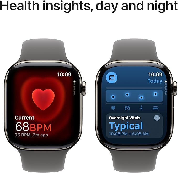 Apple Watch Series 10 [GPS + Cellular 46mm] with Natural Titanium Case with Stone Gray Sport Band - M/L. Fitness Tracker, ECG App, Always-On Retina Display, Water Resistant with AppleCare+ (2 Years)