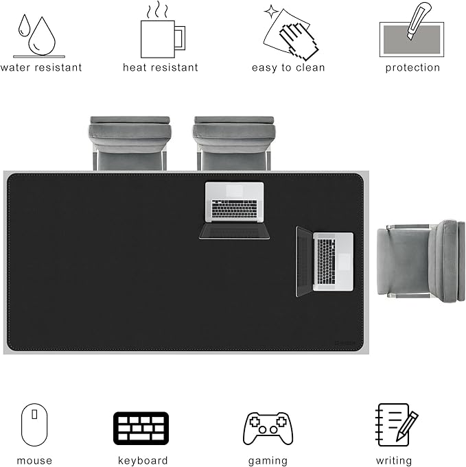 Chihein 71" x 35" 4XL PU Leather Desk Mat (Black/Gray), Huge Mouse Pad, Dual Sided Desk Pad Protector, Waterproof Writing Blotter for Gaming/Office/Home