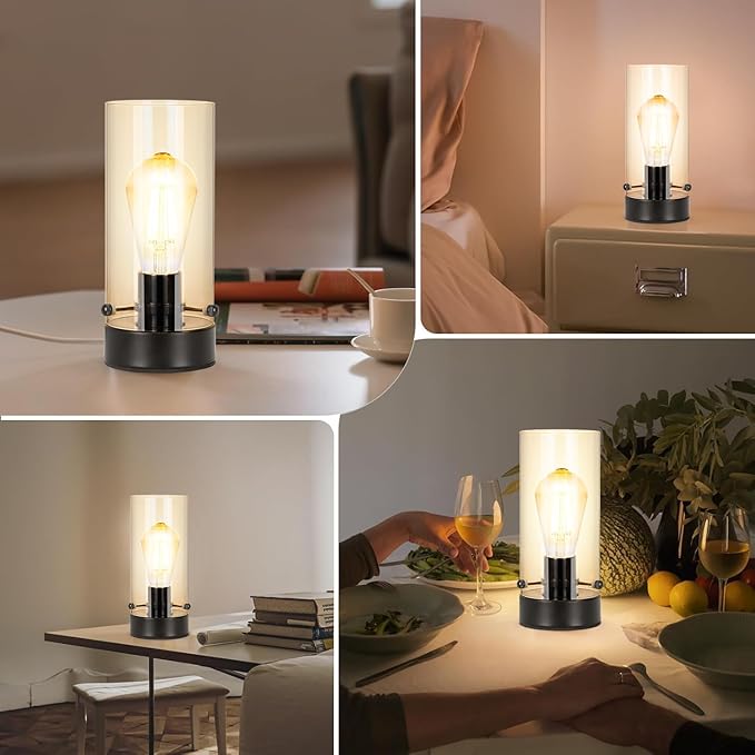 Table Lamp for Bedroom, Modern Glass Lamp Bedside Table Lamps for Night Stands with 2700K 6W Glass Bulb,Small Night Light Lamps for Living Room Kids Office Desk Decor Black
