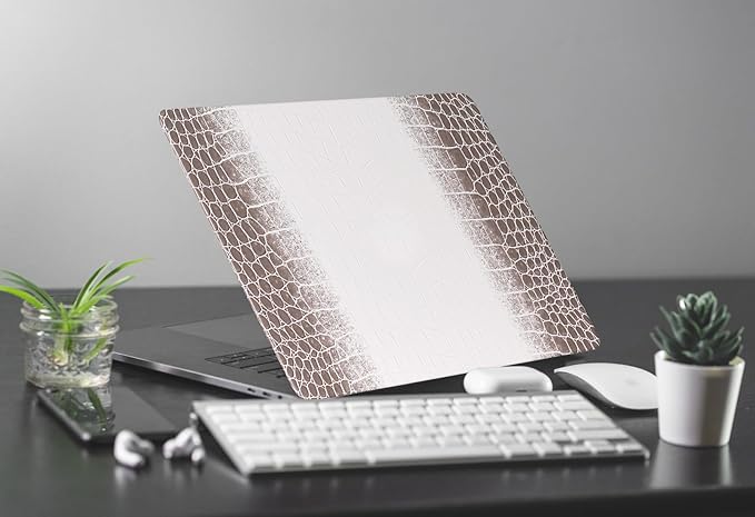 Compatible with Crocodile MacBook Air 13 inch Case 2021 2020 2019 2018 M1 A2337 A2179 A1932, Textured Elegant Luxury Aligator Skin Snakeskin PU Leather Hardshell & Keyboard Cover, Brown White