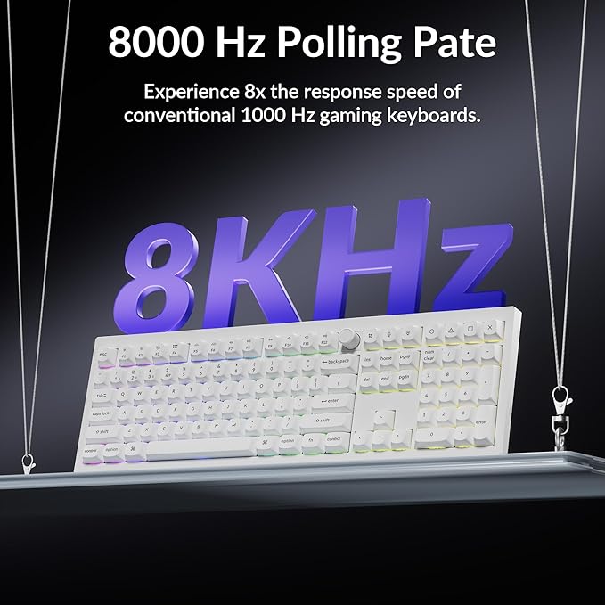 Keychron V6 Ultra 8K Full Size Wireless Mechanical Keyboard, 8000Hz, Hot-Swappable Brown Switch, RGB Backlight, PBT Keycaps, 2.4GHz/Bluetooth/Wired, ZMK/Web Launcher, for Windows macOS Linux – White