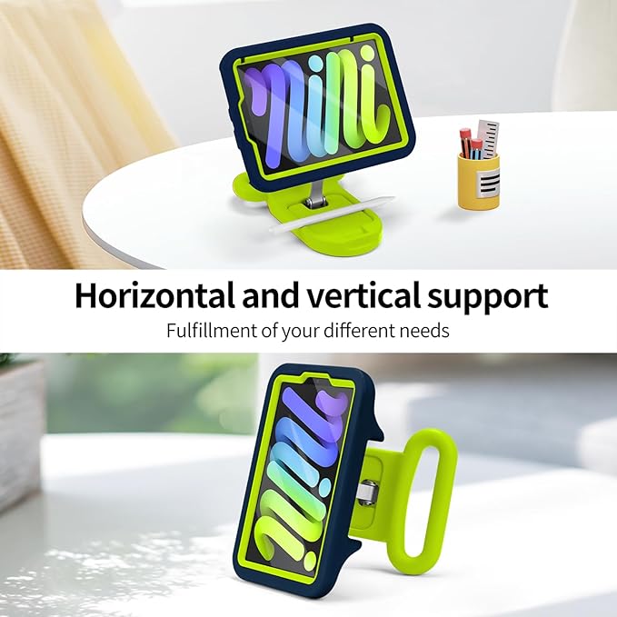 Kids Case for iPad mini 7 (A17 Pro) 2024 /iPad Mini6 2021,Adjustable Portrait/Landscape Stand//Drop Proof with Handle/Kickstand,Child Friendly Case for iPad mini 7th/6th Gen 8.3inch (Bluegreen)