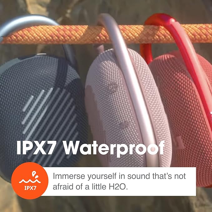 JBL Clip 4, Orange - Portable Bluetooth 5.1 Speaker - Up to 10 Hours of Play - Waterproof & Dust Resistant - Includes Noise & Echo-Canceling Speakerphone