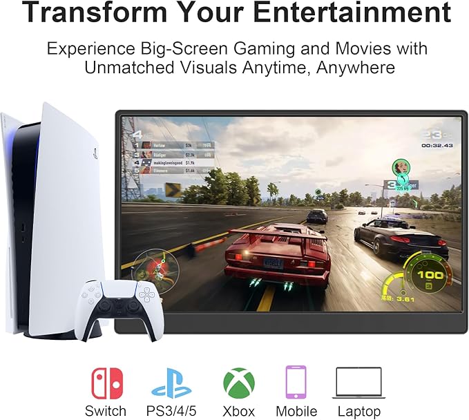 UFYQL Portable Monitor 15.6-inch FHD 1080P Ultra-Slim Travel External Monitor HDR IPS Gaming Display with Kickstand &Speakers USB-C HDMI Plug&Play，for Laptop PC Phone PS4/5 Xbox Switch